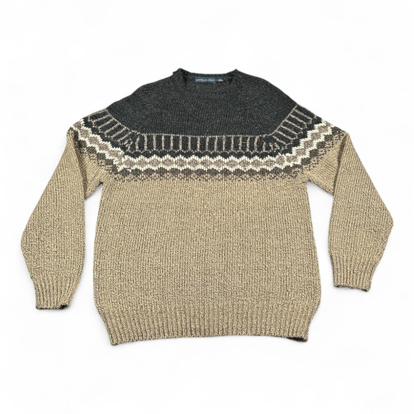 Northern Isles Sweater Womens LARGE Brown Gray Nordic Fair Isle Raglan Y2K - Picture 1 of 7